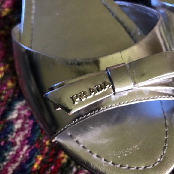 Prada Metallic Slides w/Bow - Picture 3 of 7